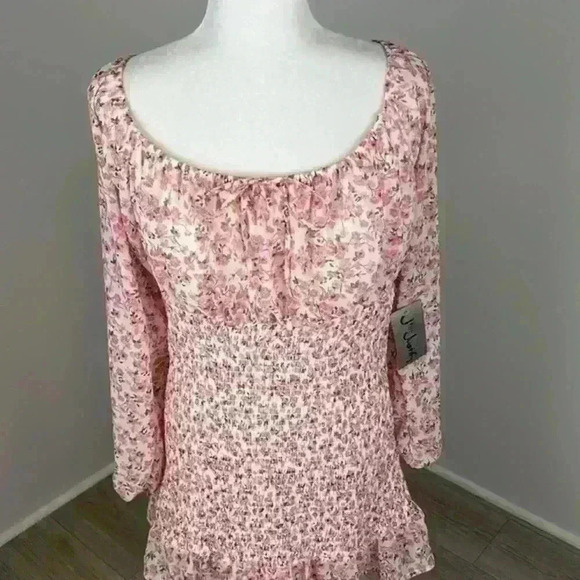 J for Justify Floral Smocked Long Sleeve Mini Dress Size XL NWT - Picture 2 of 8